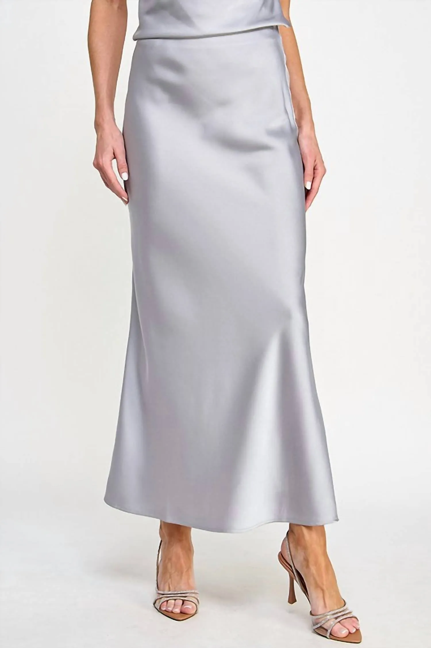 Satin Maxi Skirt In Silver