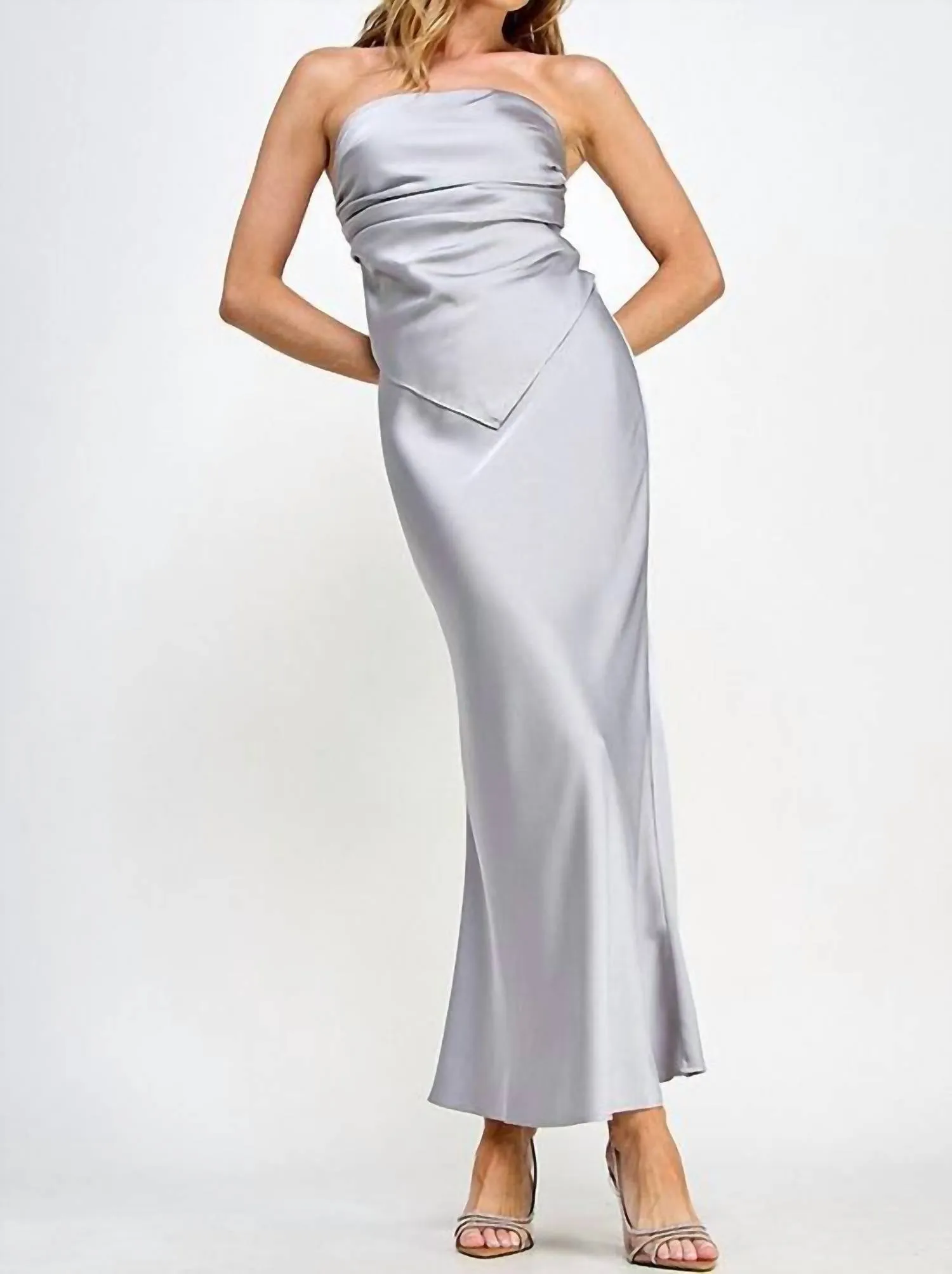 Satin Maxi Skirt In Silver