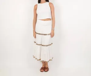 Sequin Stripe Skirt In White