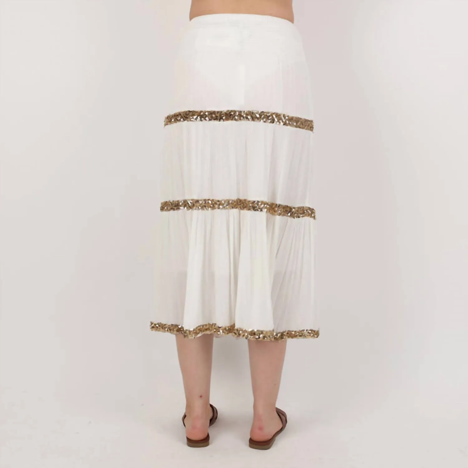 Sequin Stripe Skirt In White