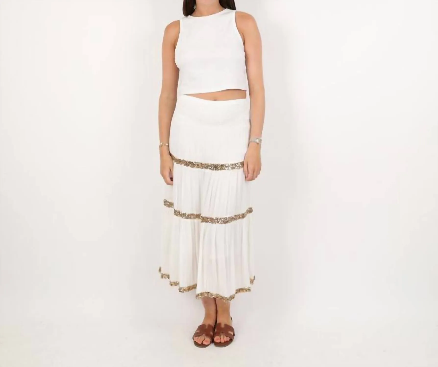 Sequin Stripe Skirt In White