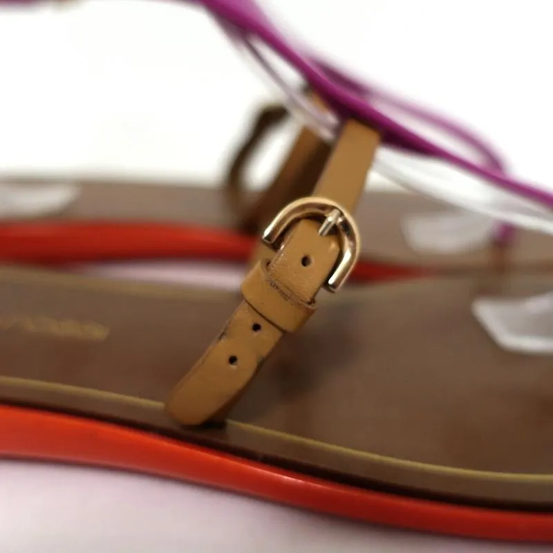 Sergio Rossi Jelly Sandals Cleo Purple/Red/Brown Colorblock Size 36 T-Strap Flat