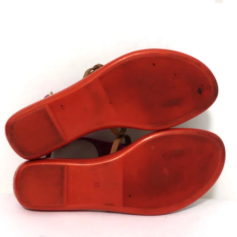 Sergio Rossi Jelly Sandals Cleo Purple/Red/Brown Colorblock Size 36 T-Strap Flat