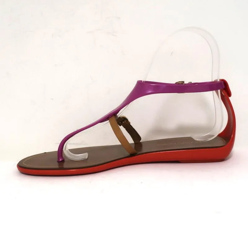 Sergio Rossi Jelly Sandals Cleo Purple/Red/Brown Colorblock Size 36 T-Strap Flat