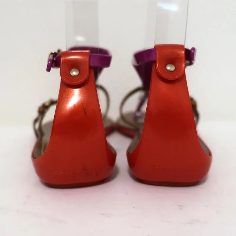 Sergio Rossi Jelly Sandals Cleo Purple/Red/Brown Colorblock Size 36 T-Strap Flat