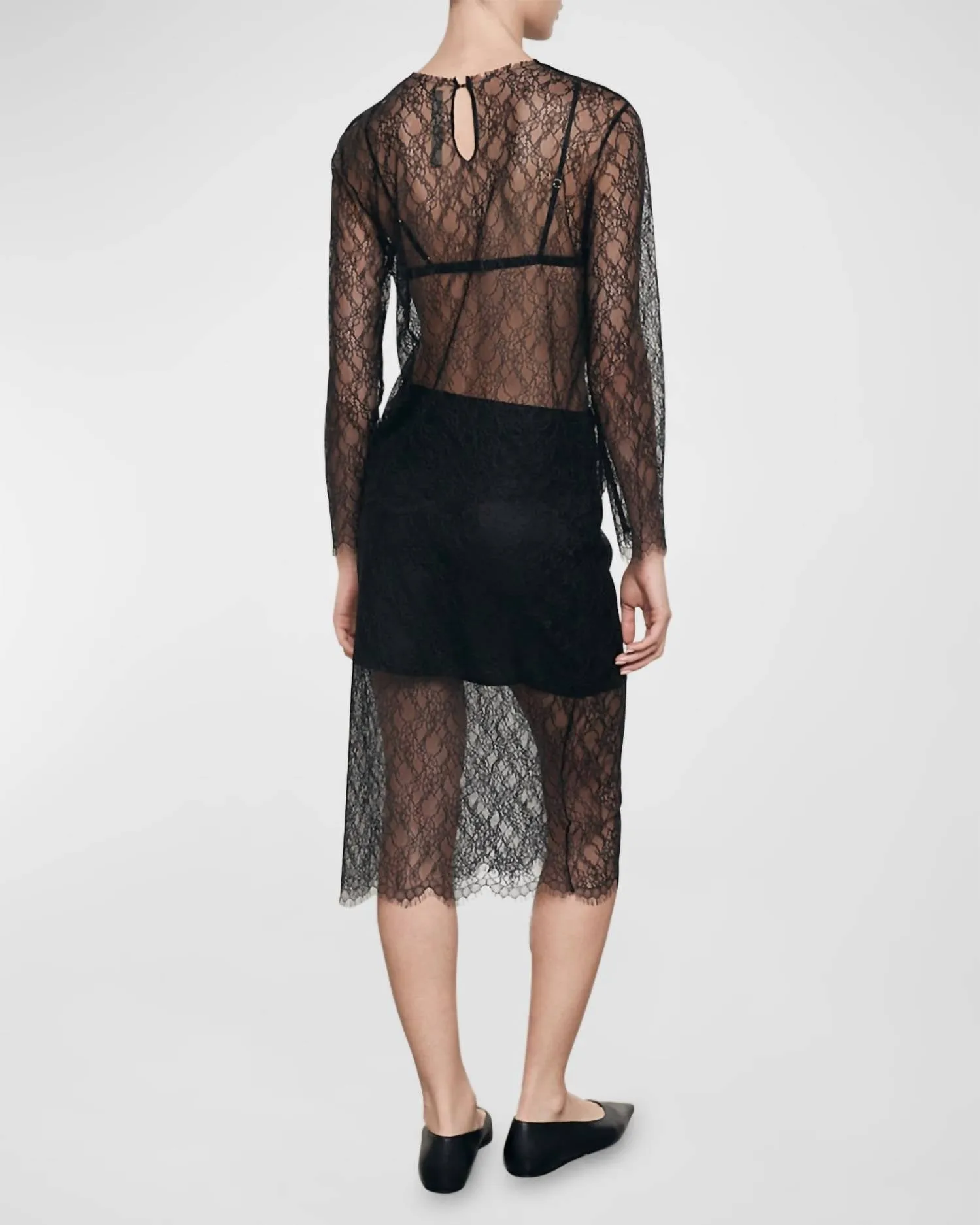 Sheer Lace Slip Skirt In Black
