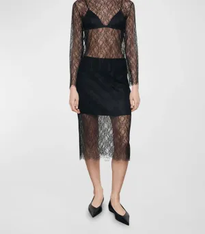 Sheer Lace Slip Skirt In Black