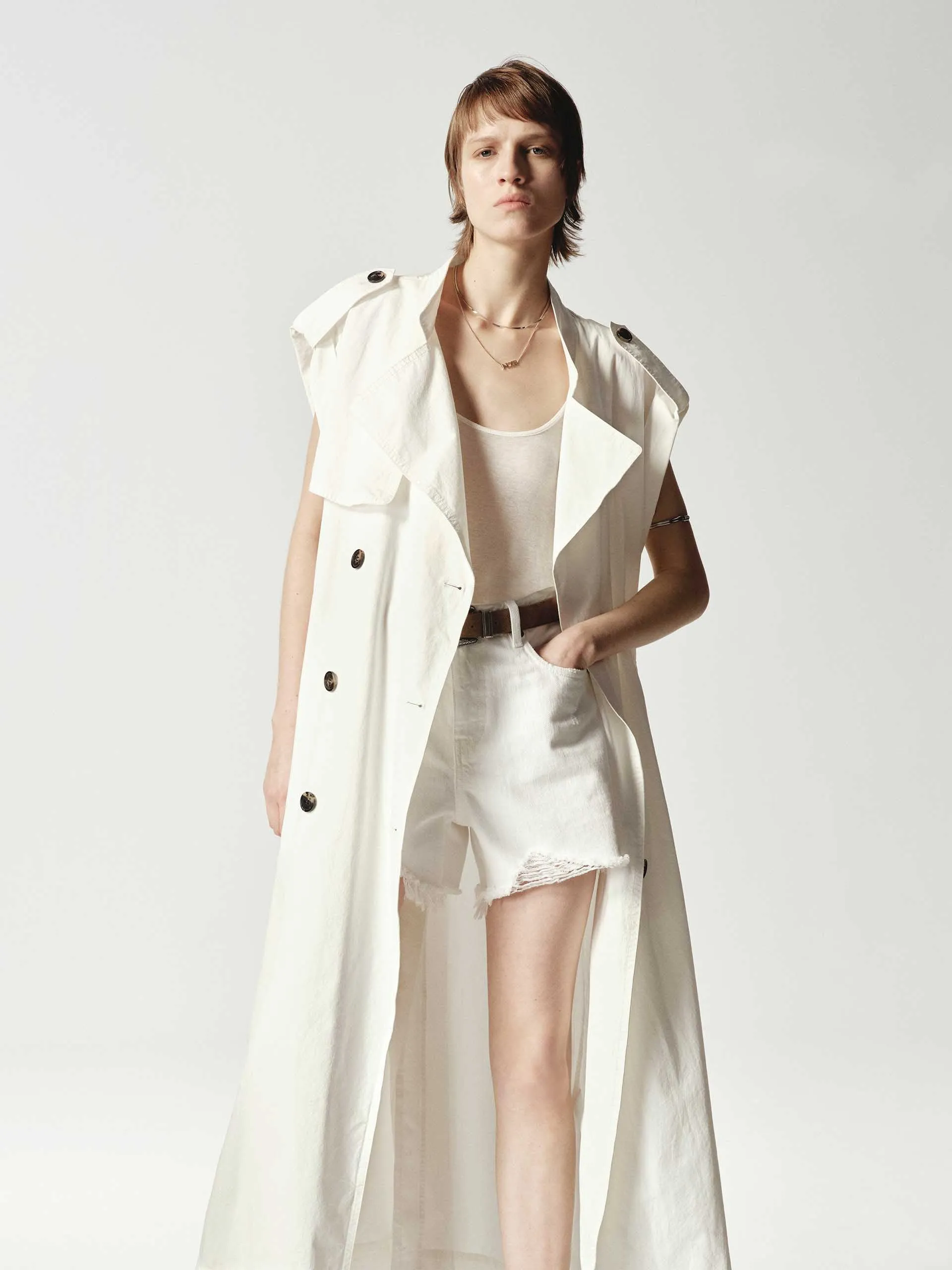 Sleeveless Back Slit Trench Coat