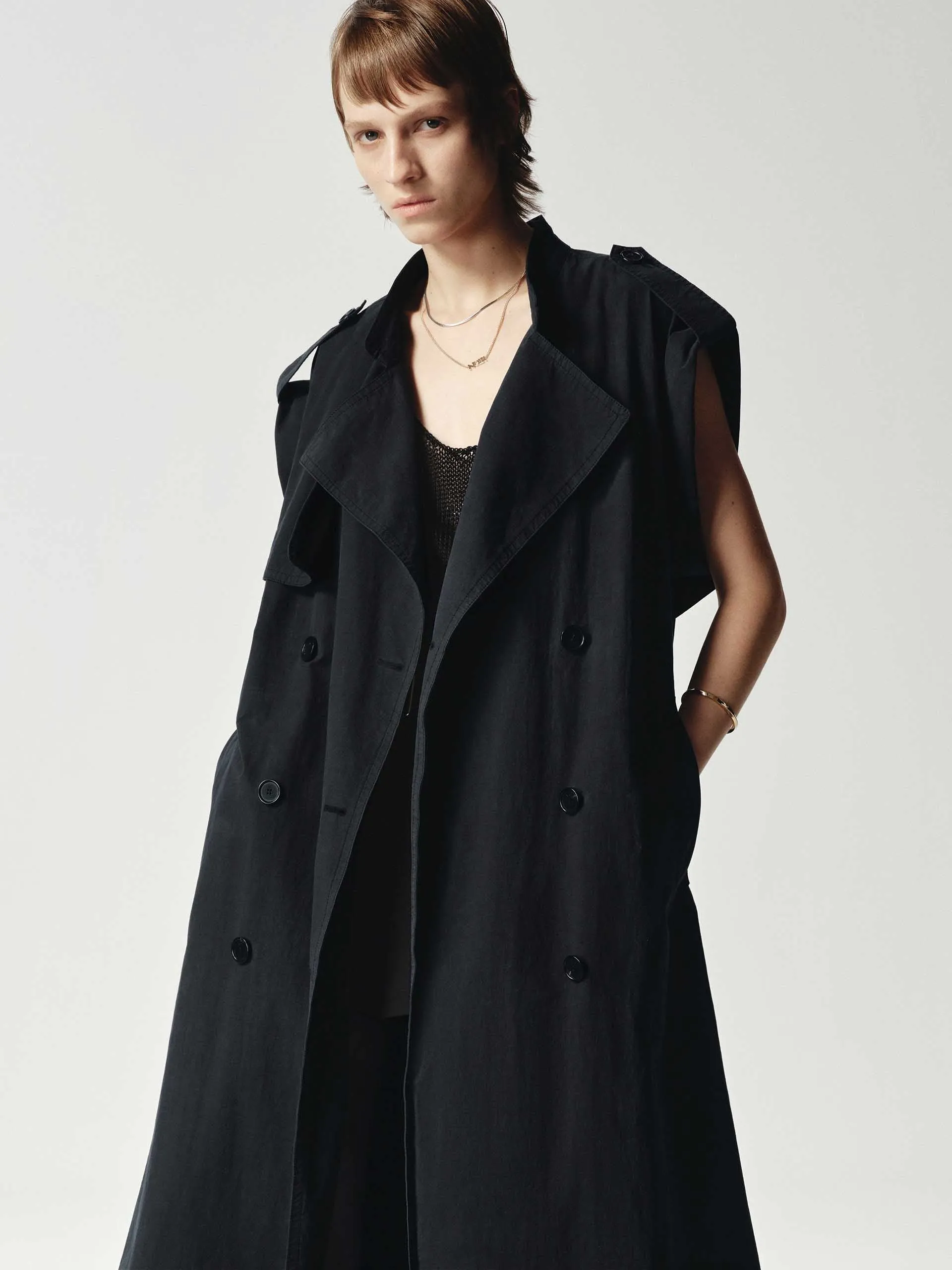 Sleeveless Back Slit Trench Coat