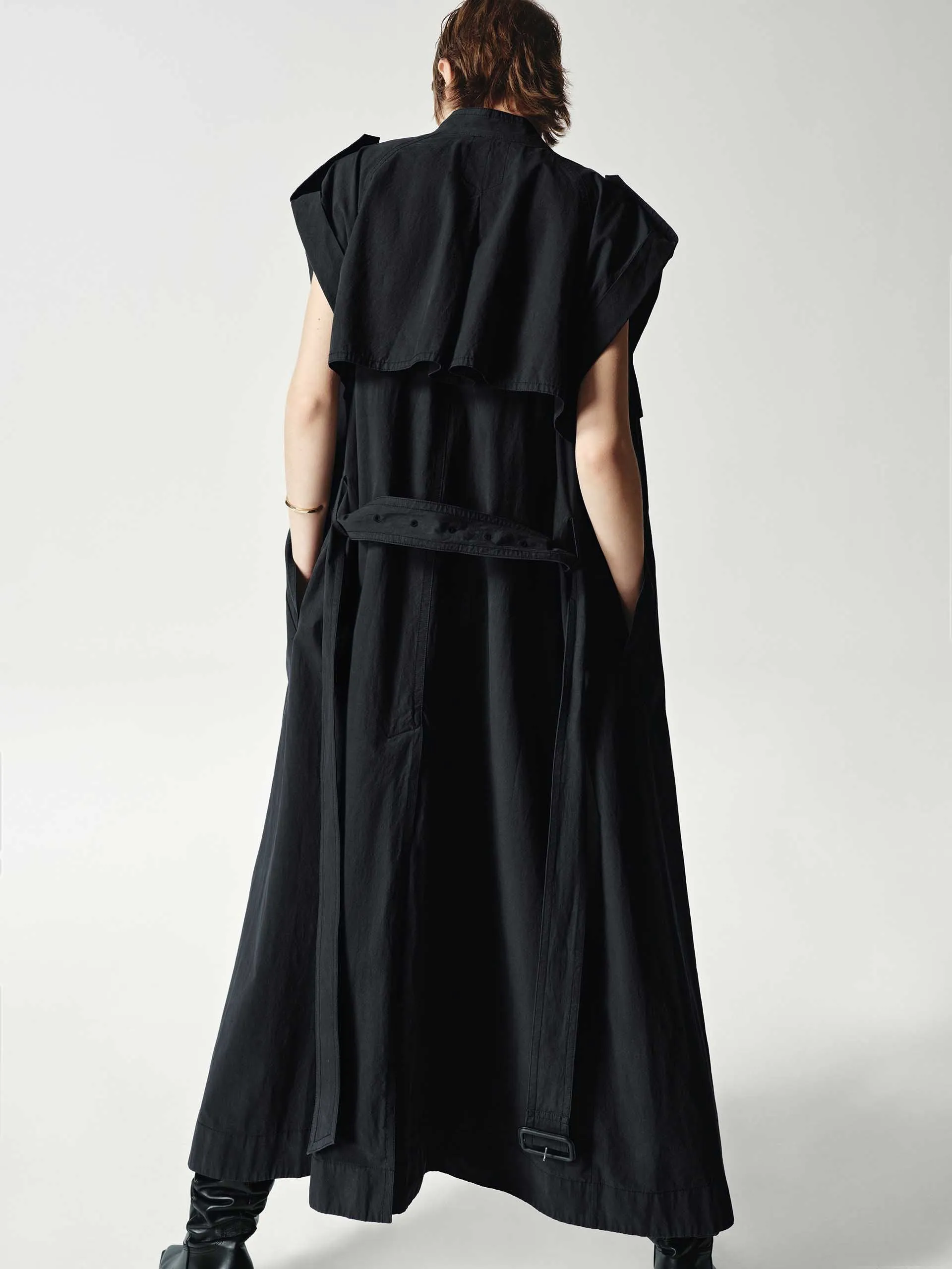 Sleeveless Back Slit Trench Coat