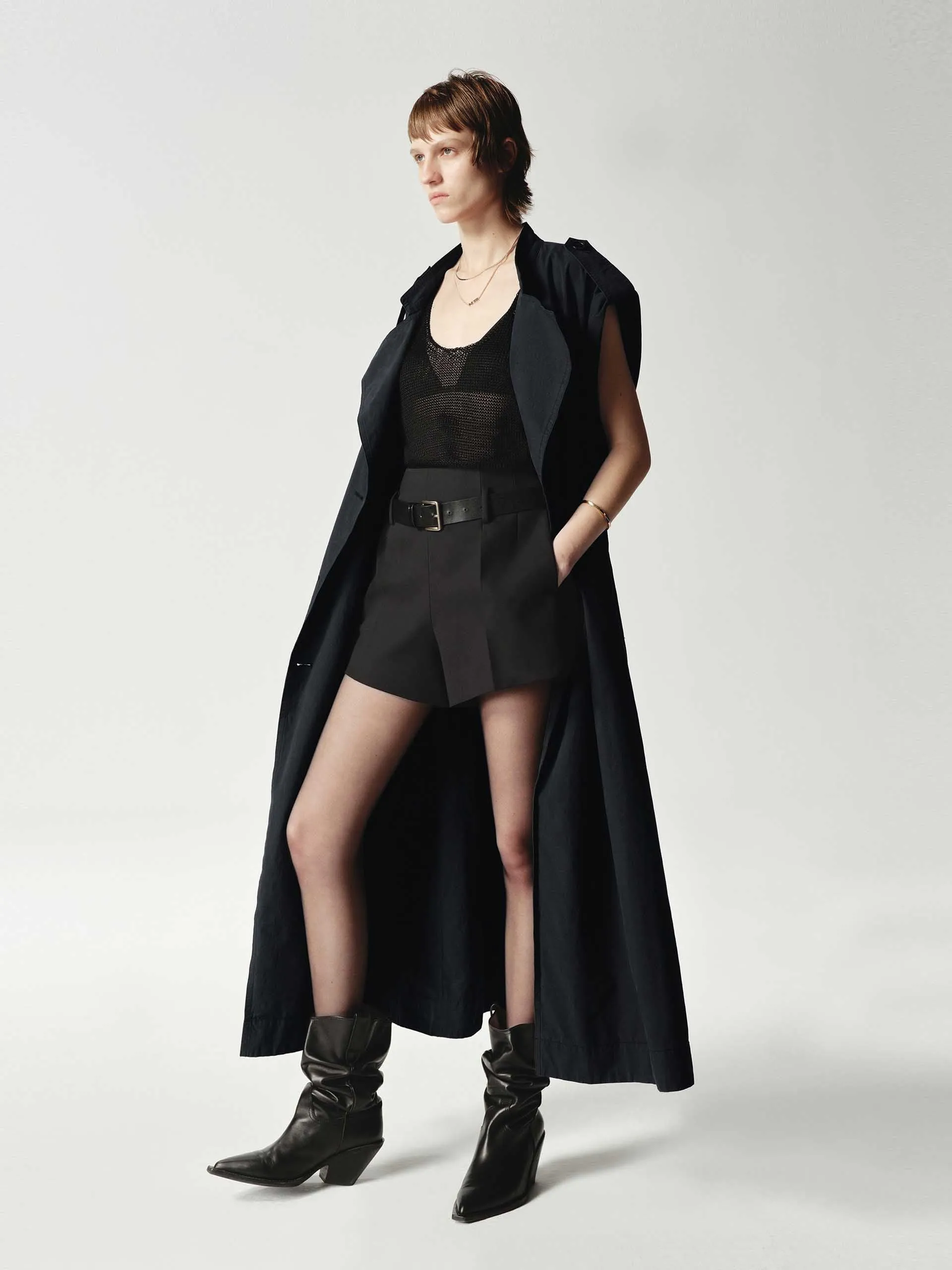 Sleeveless Back Slit Trench Coat