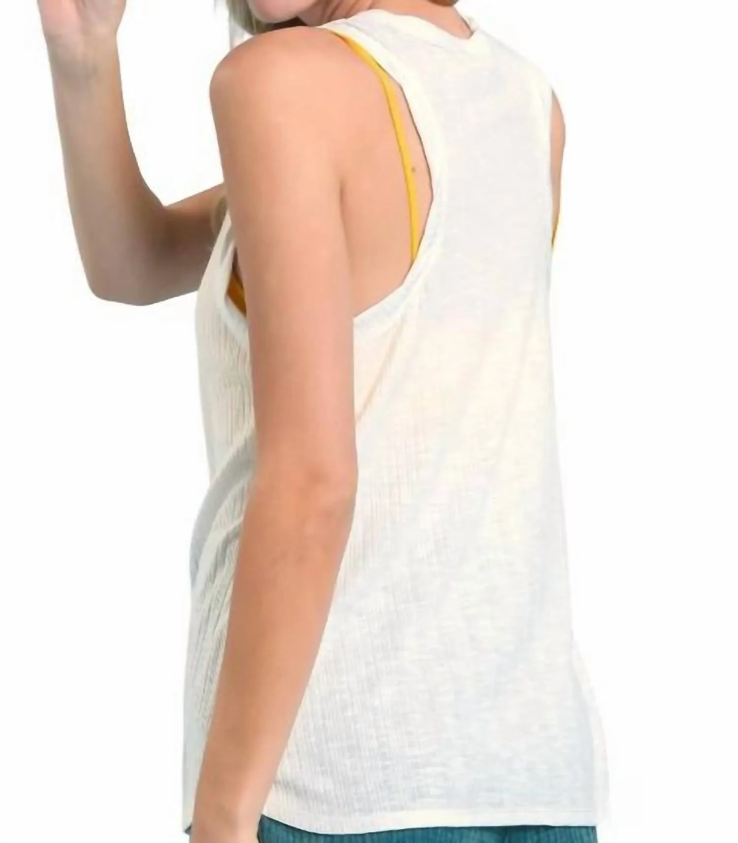 Sleeveless Casual Ribbed Racerback Tank Top In Off White
