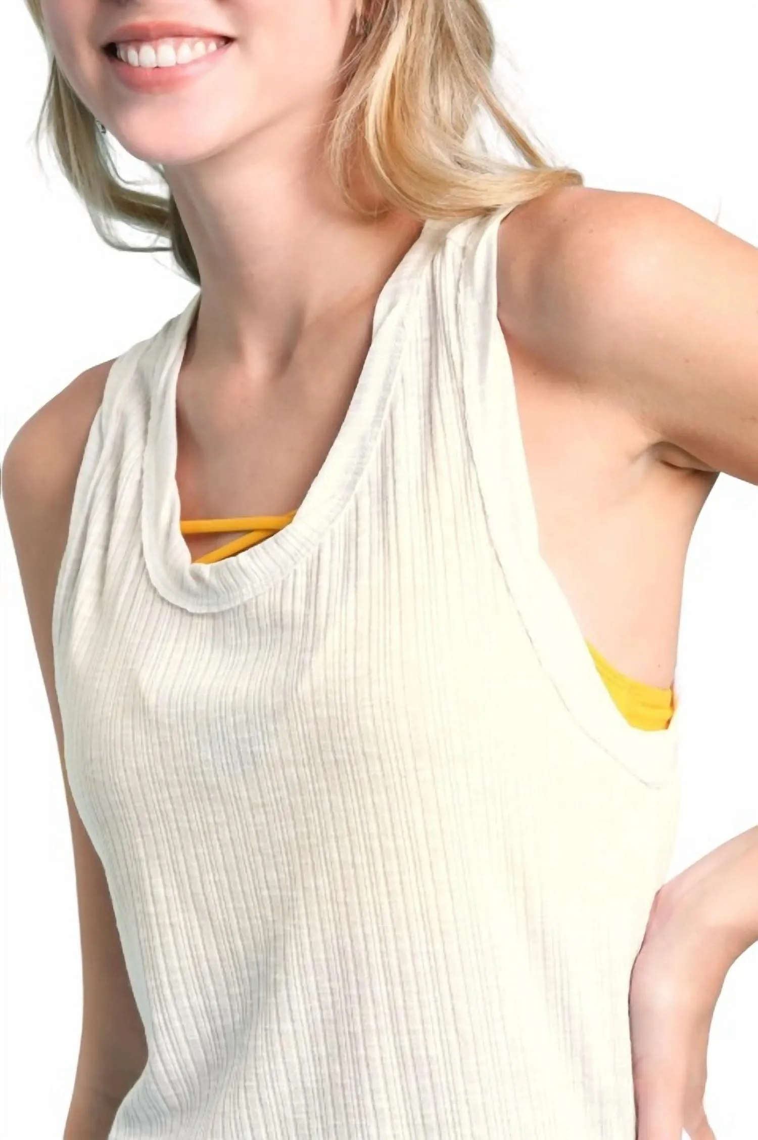 Sleeveless Casual Ribbed Racerback Tank Top In Off White