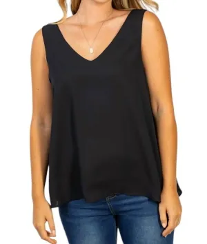 Sleeveless Solid Woven Tank Top In Black