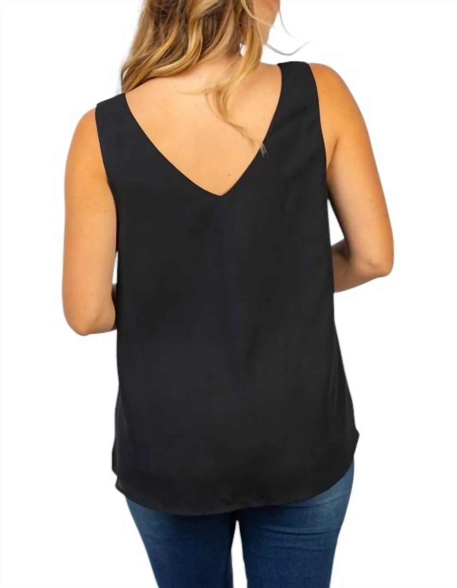 Sleeveless Solid Woven Tank Top In Black