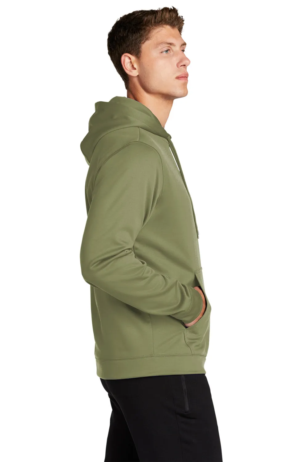 Sport-Tek Mens Sport-Wick Moisture Wicking Fleece Hooded Sweatshirt Hoodie w/ Pouch Pocket - Olive Drab Green
