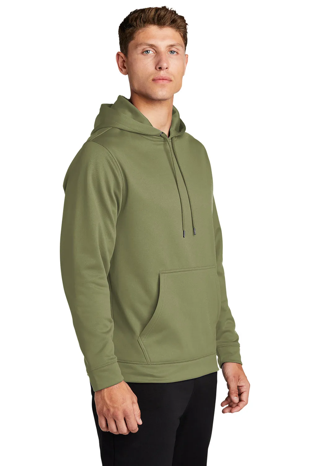 Sport-Tek Mens Sport-Wick Moisture Wicking Fleece Hooded Sweatshirt Hoodie w/ Pouch Pocket - Olive Drab Green