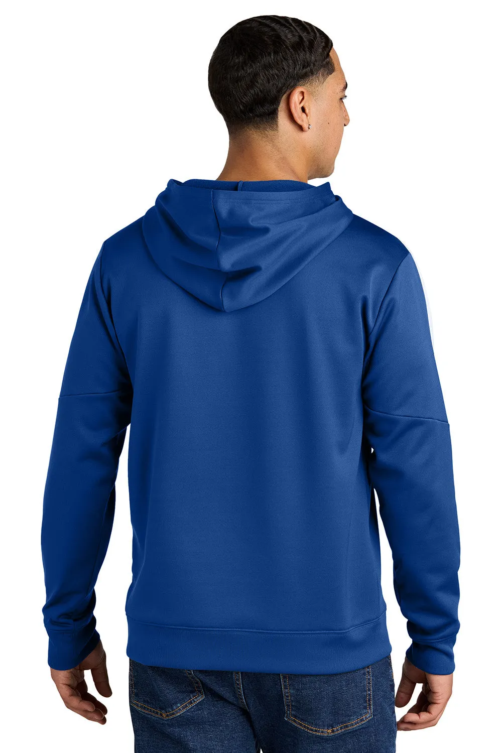 Sport-Tek Mens Sport-Wick Moisture Wicking United Fleece Hooded Sweatshirt Hoodie w/ Pouch Pocket - True Royal Blue/White