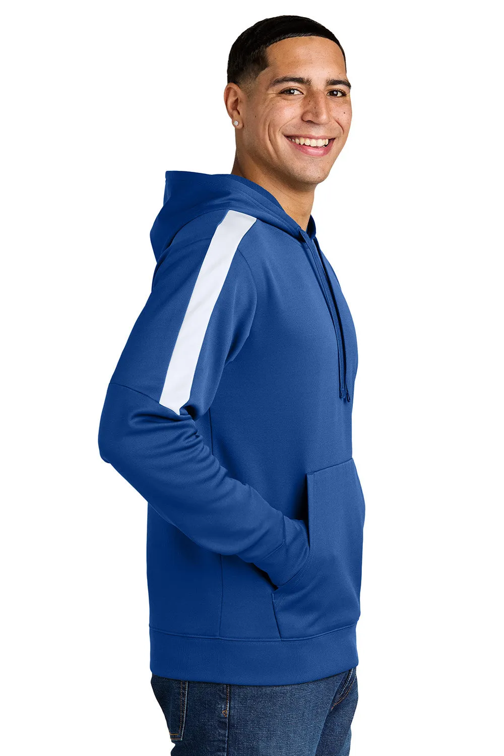 Sport-Tek Mens Sport-Wick Moisture Wicking United Fleece Hooded Sweatshirt Hoodie w/ Pouch Pocket - True Royal Blue/White