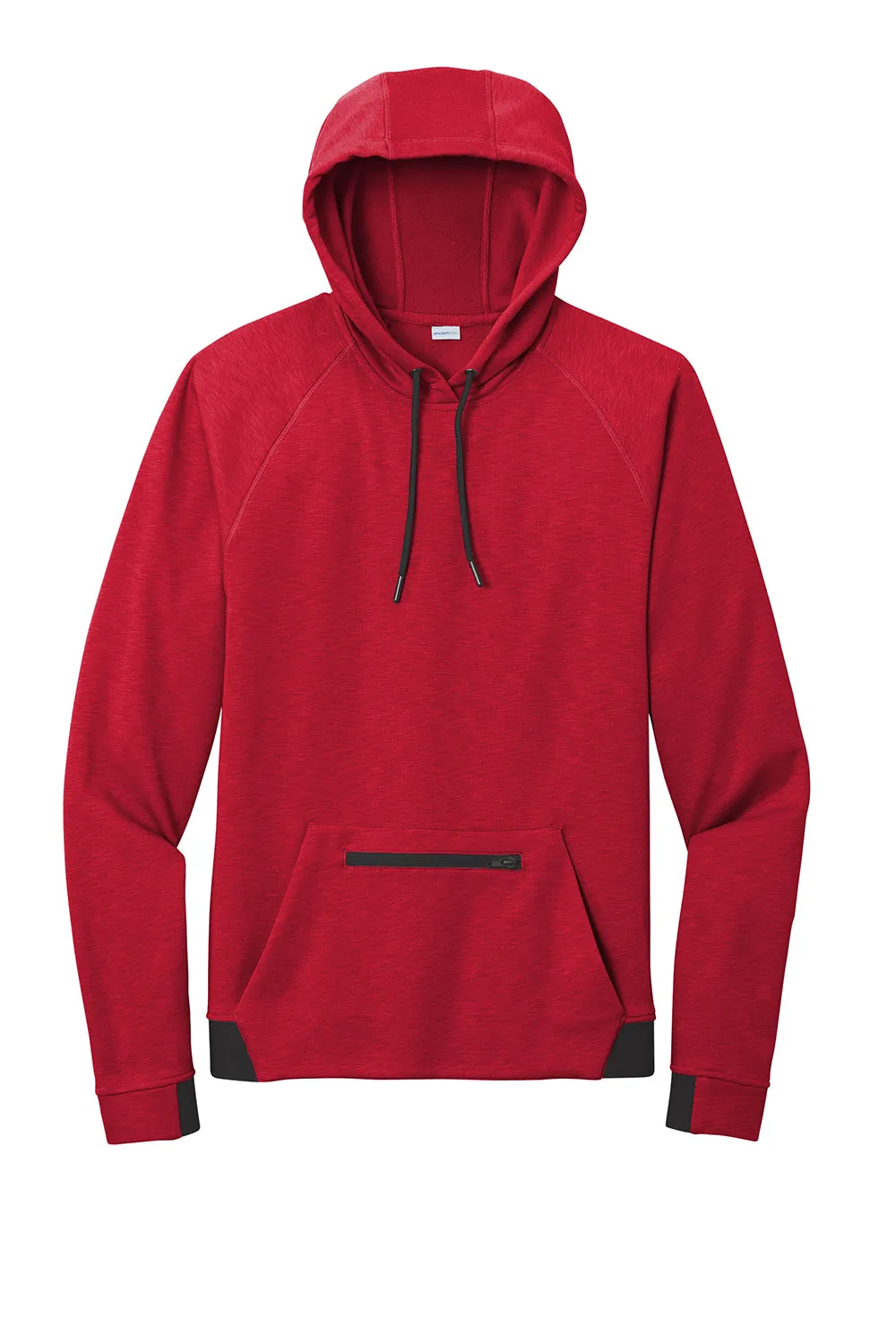Sport-Tek Mens Strive PosiCharge Hooded Sweatshirt Hoodie w/ Pouch Pocket - Deep Red