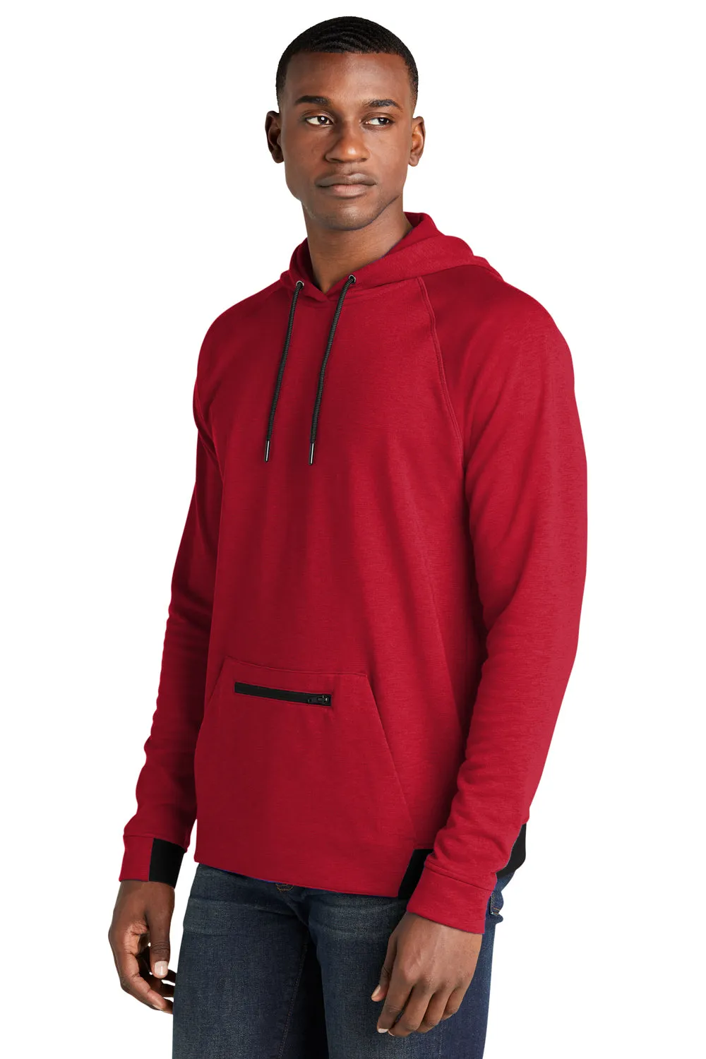 Sport-Tek Mens Strive PosiCharge Hooded Sweatshirt Hoodie w/ Pouch Pocket - Deep Red