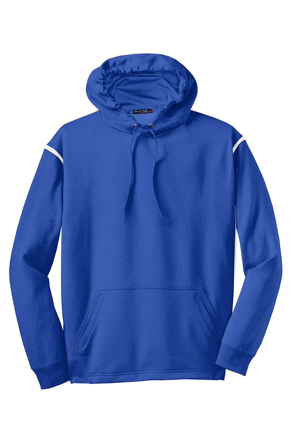 Sport-Tek Mens Tech Moisture Wicking Fleece Hooded Sweatshirt Hoodie w/ Pouch Pocket - True Royal Blue/White