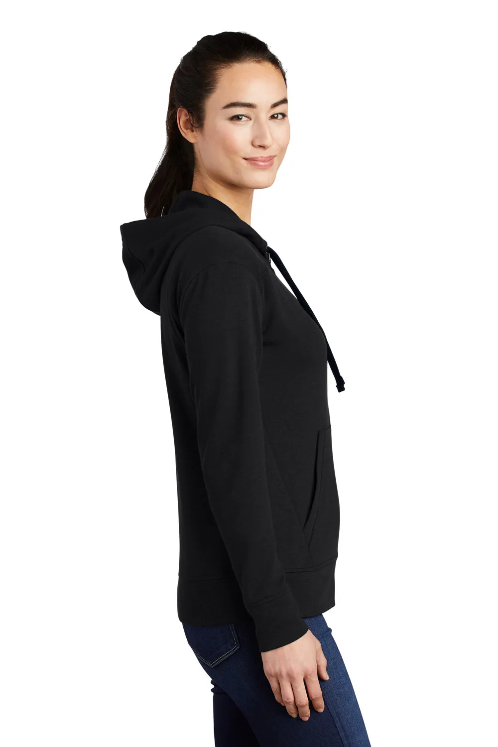 Sport-Tek Womens Moisture Wicking Fleece Full Zip Hooded Sweatshirt Hoodie w/ Pockets - Black