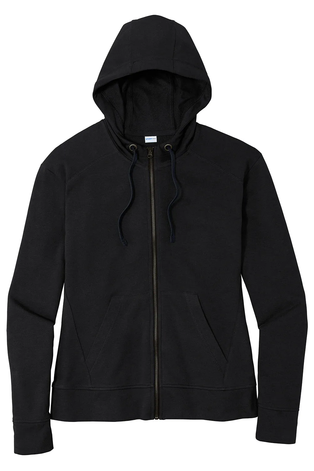 Sport-Tek Womens Moisture Wicking Fleece Full Zip Hooded Sweatshirt Hoodie w/ Pockets - Black