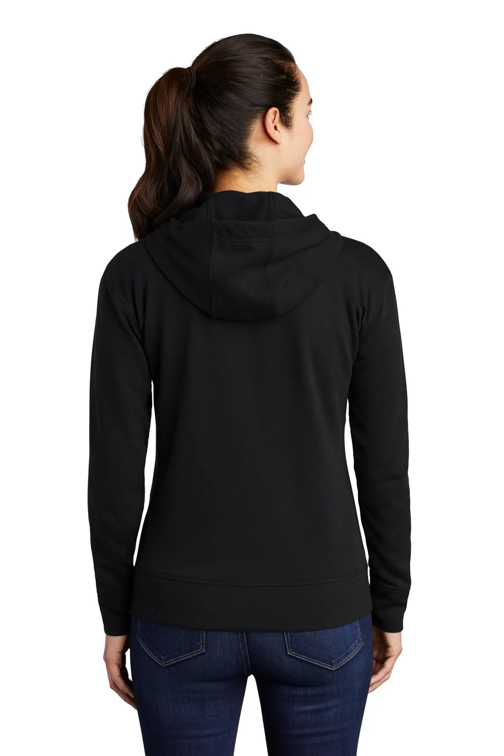 Sport-Tek Womens Moisture Wicking Fleece Full Zip Hooded Sweatshirt Hoodie w/ Pockets - Black