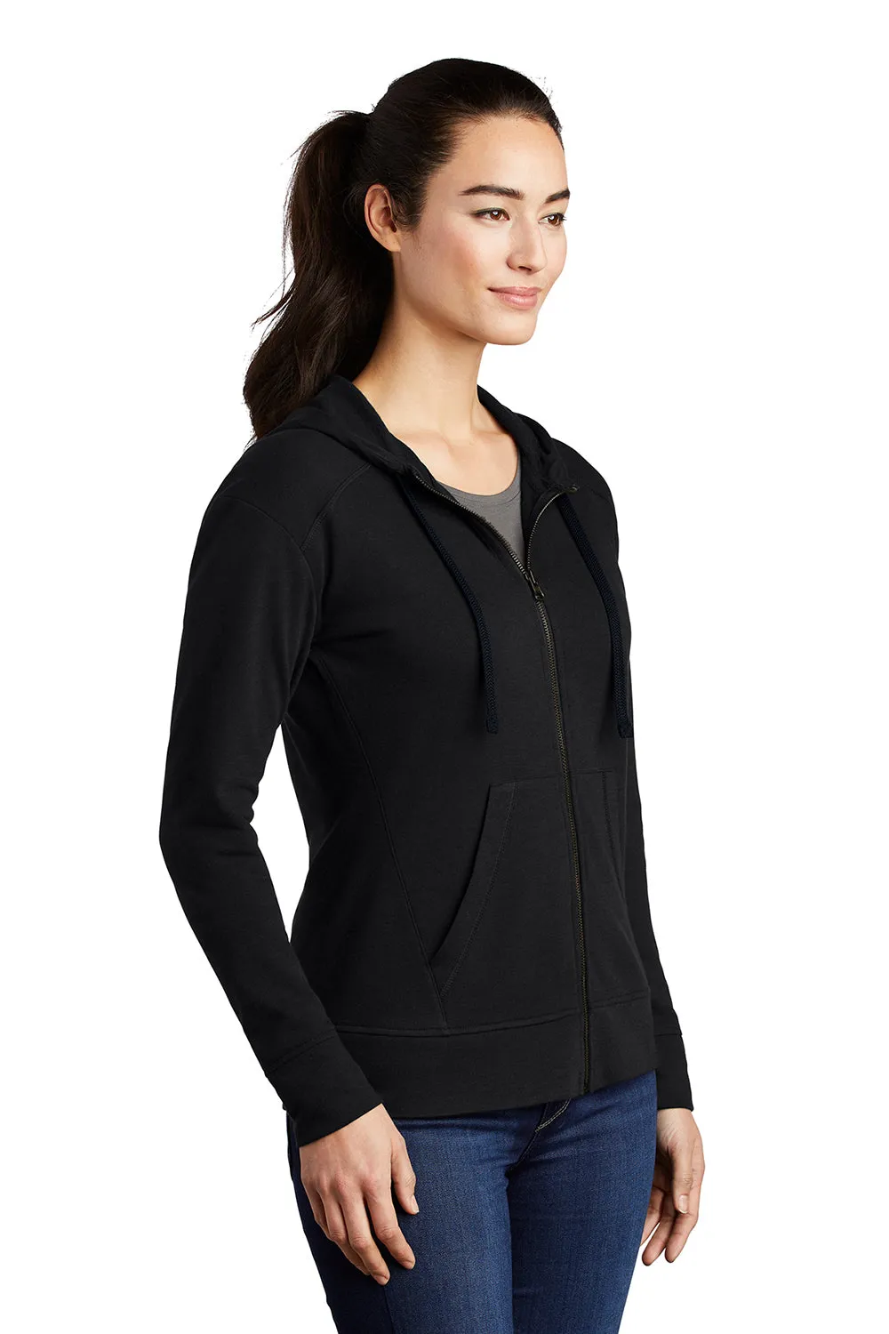 Sport-Tek Womens Moisture Wicking Fleece Full Zip Hooded Sweatshirt Hoodie w/ Pockets - Black