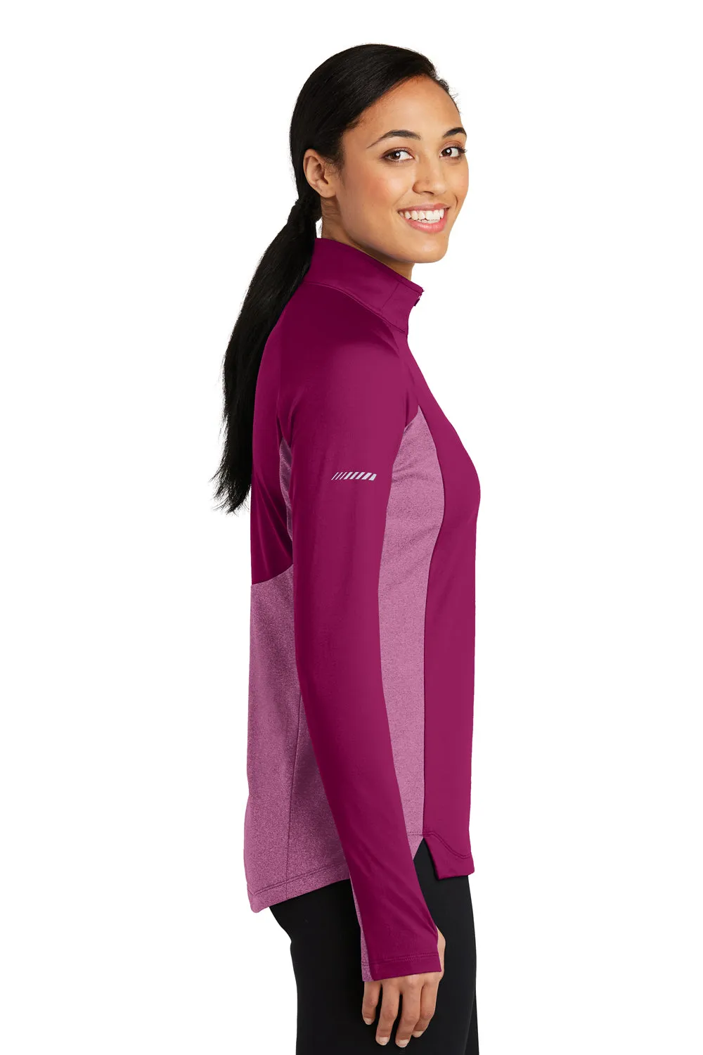 Sport-Tek Womens Sport-Wick Moisture Wicking 1/4 Zip Sweatshirt - Pink Rush/Heather Pink Rush - Closeout