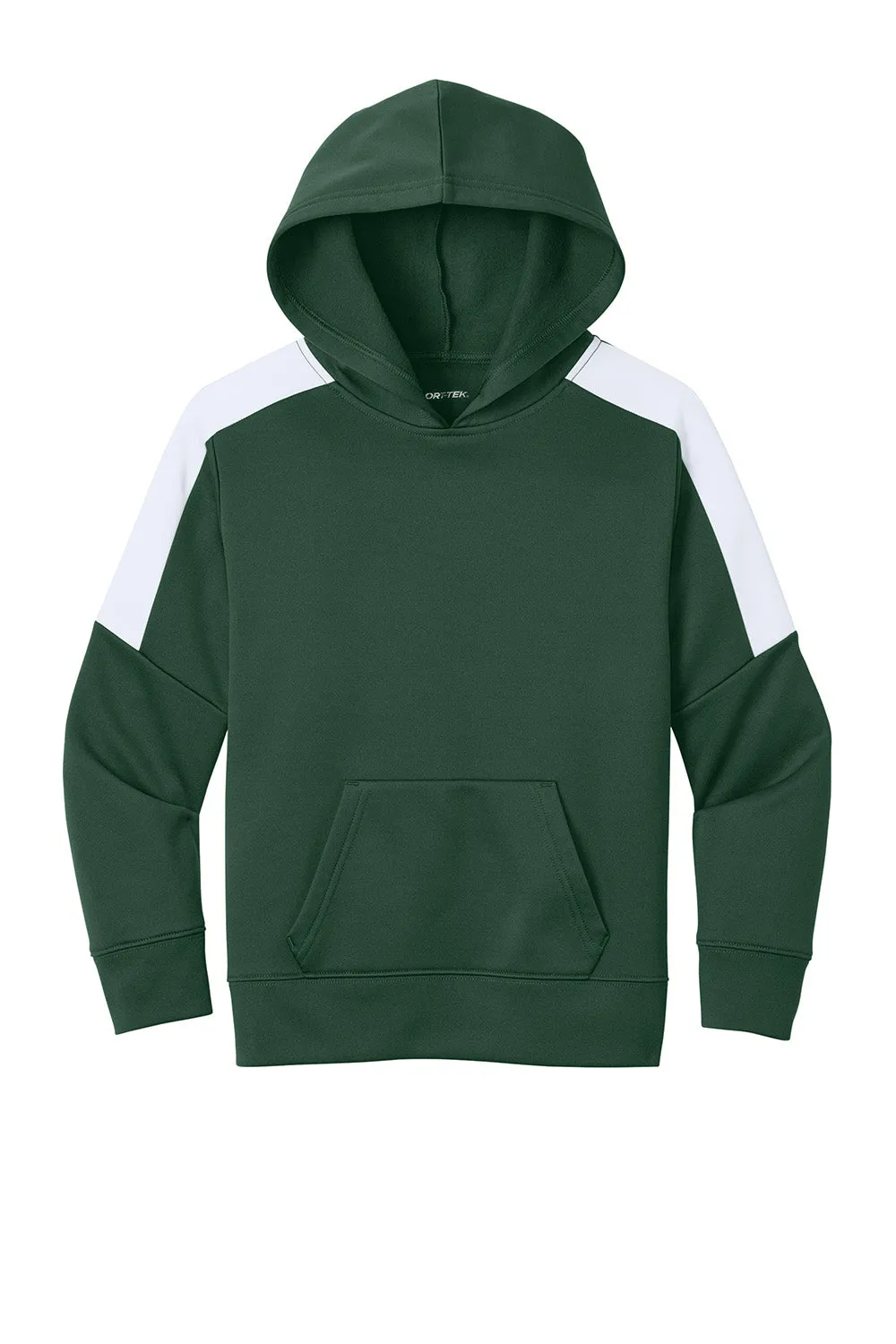 Sport-Tek Youth Sport-Wick Moisture Wicking United Fleece Hooded Sweatshirt Hoodie w/ Pouch Pocket - Forest Green/White