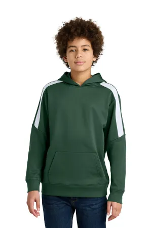 Sport-Tek Youth Sport-Wick Moisture Wicking United Fleece Hooded Sweatshirt Hoodie w/ Pouch Pocket - Forest Green/White
