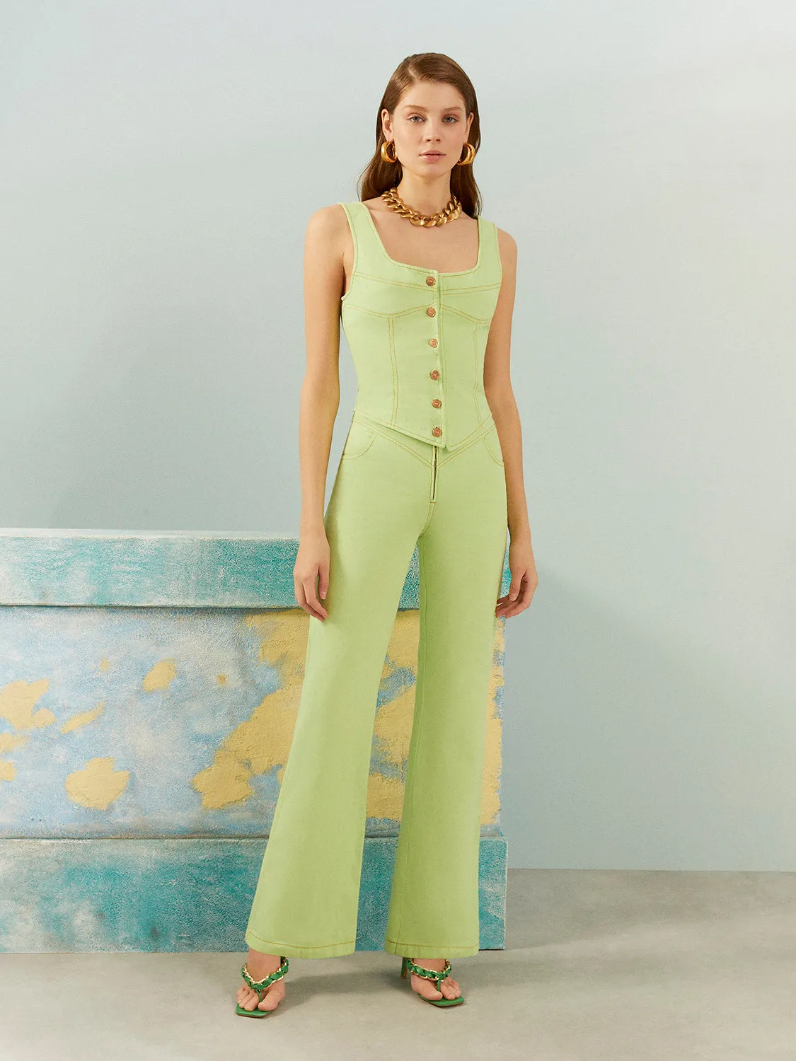 Square Neck Denim Corset Top