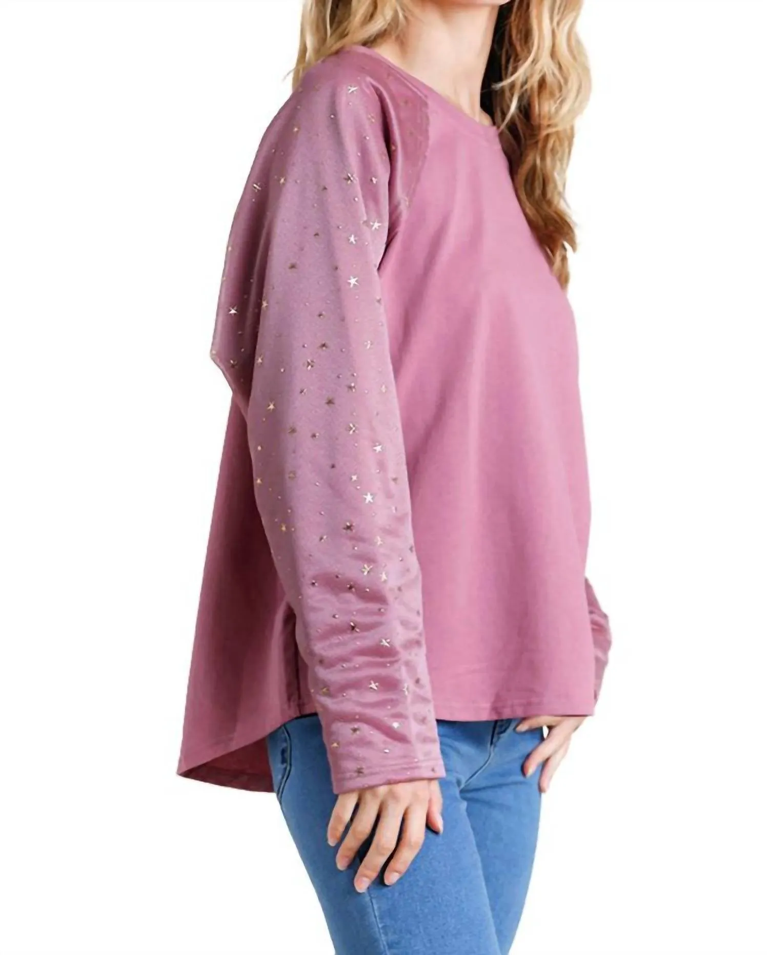Star Layered Mesh Sleeve Top In Berry