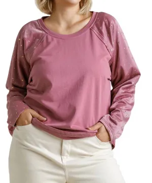 Star Layered Mesh Sleeve Top In Berry