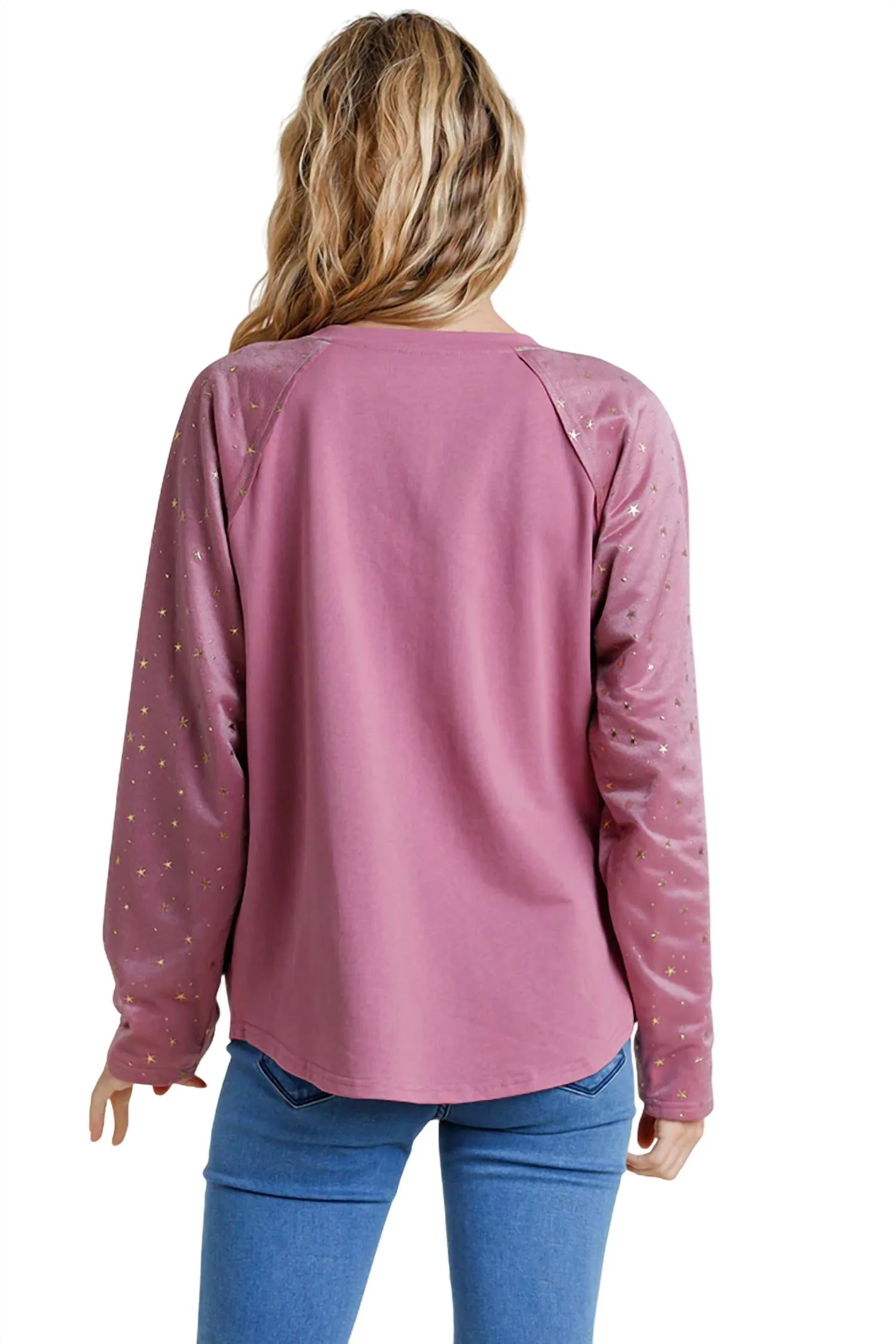 Star Layered Mesh Sleeve Top In Berry