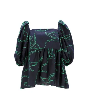 Stine Goya Top in Navy Blue Cotton