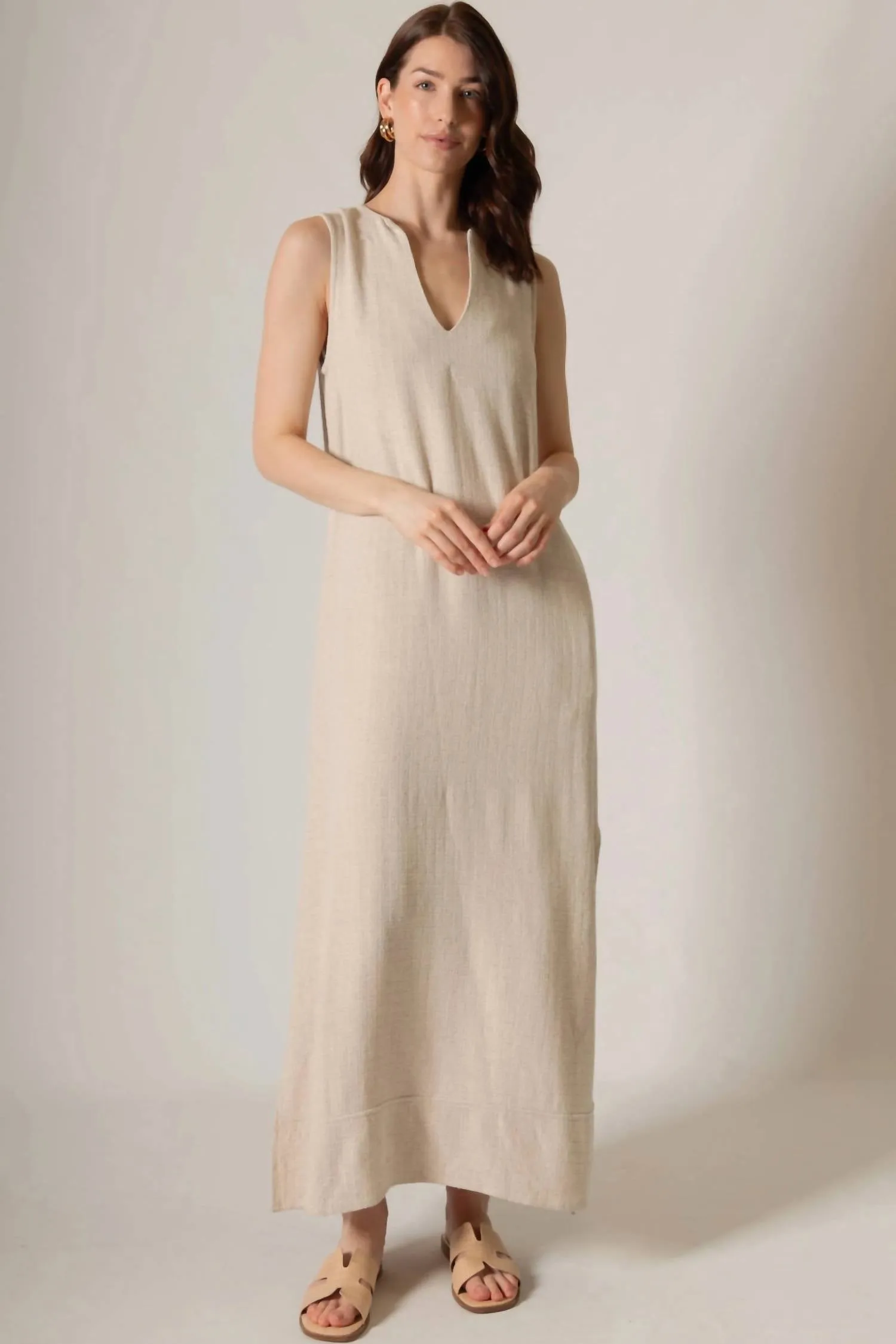 Sunlit Stroll Linen Maxi In Beige