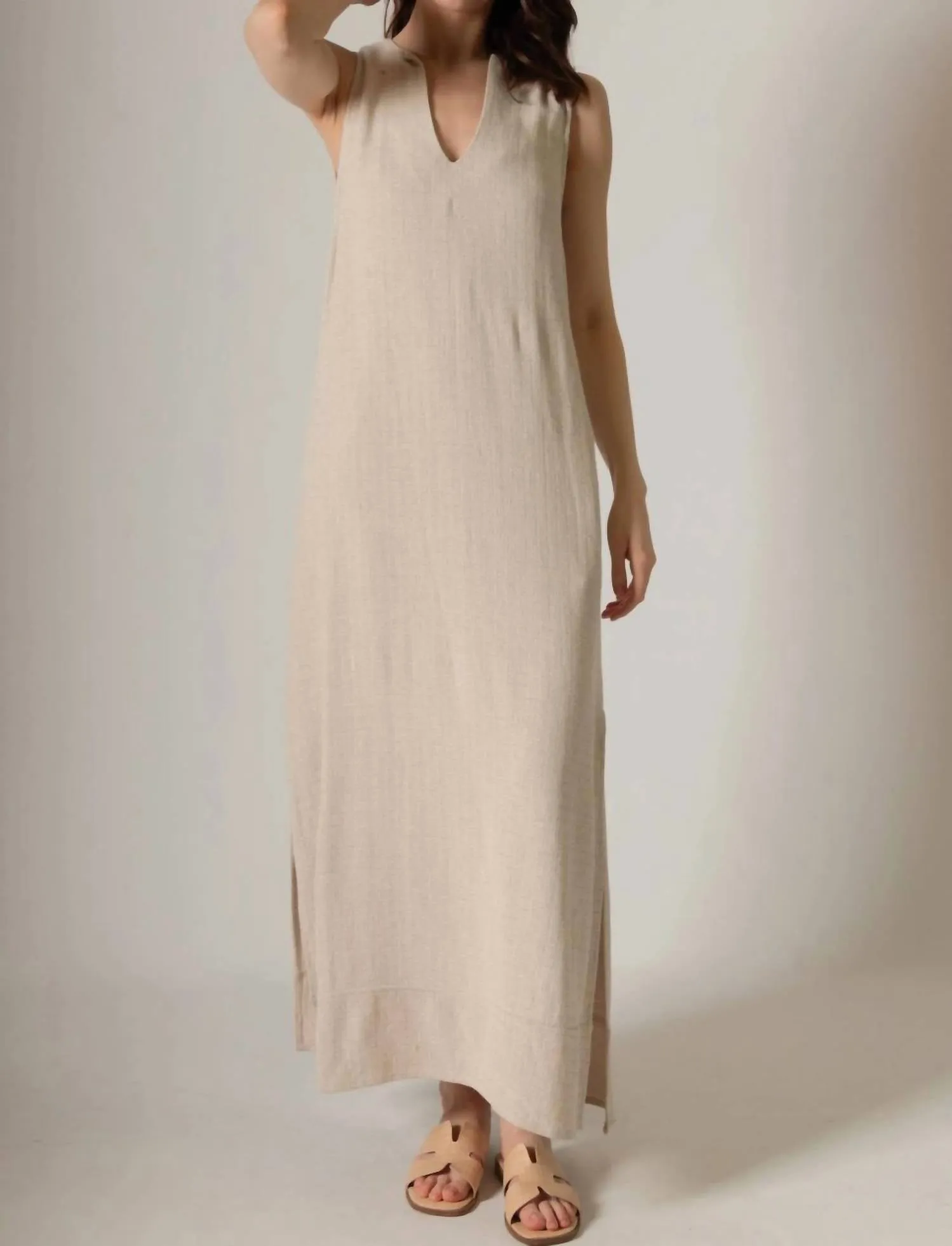 Sunlit Stroll Linen Maxi In Beige
