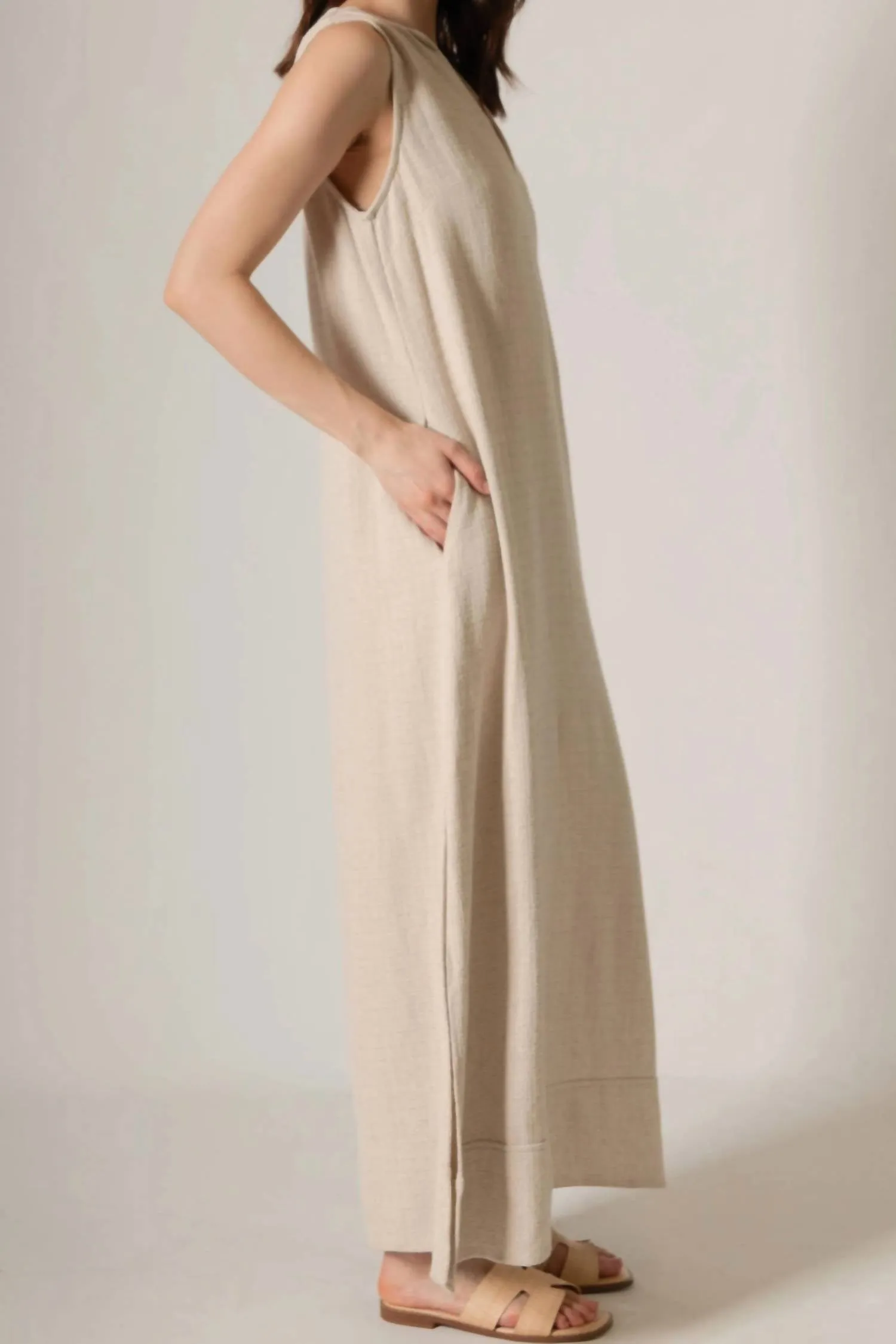 Sunlit Stroll Linen Maxi In Beige