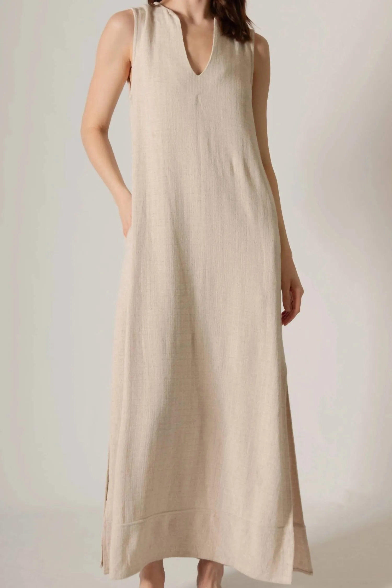 Sunlit Stroll Linen Maxi In Beige