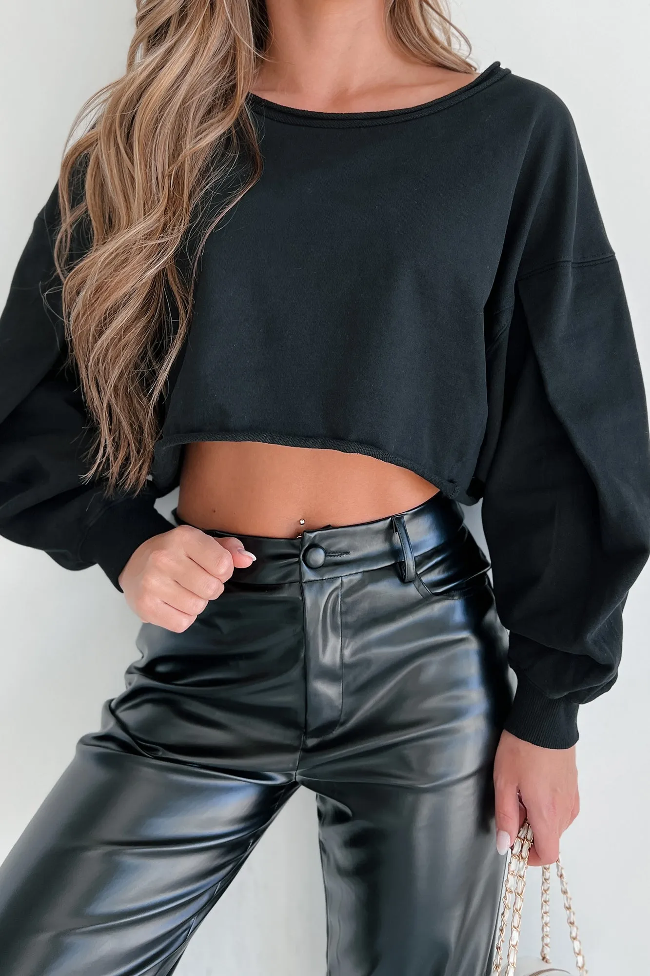 Swapping Stories Oversized Crop Pullover (Black)