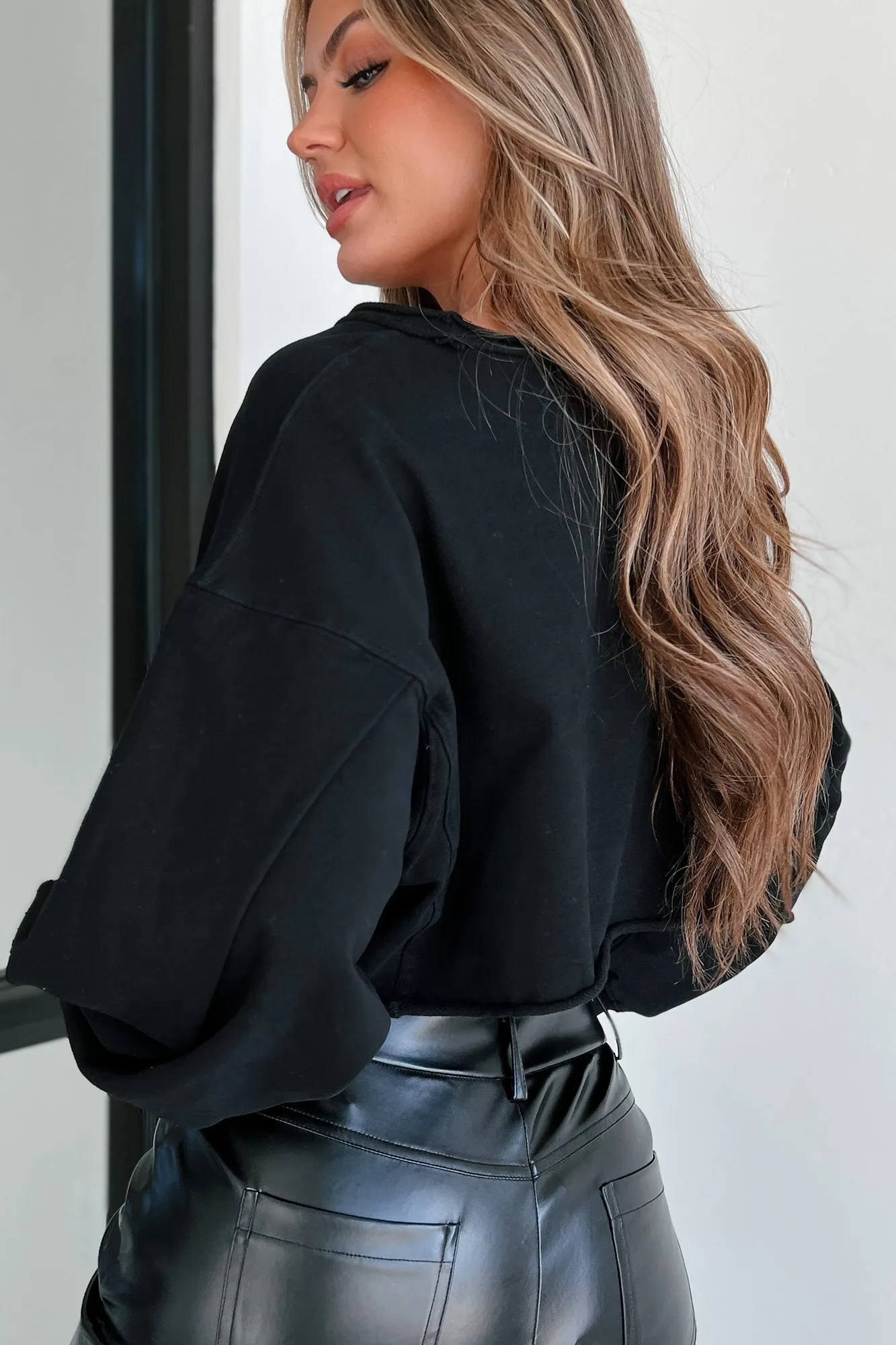 Swapping Stories Oversized Crop Pullover (Black)