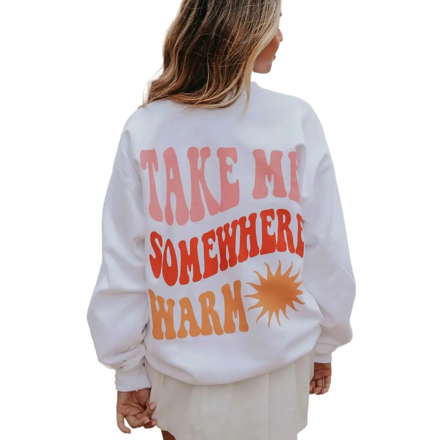 Take Me Somewhere Warm Sweatshirt In White