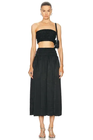 Textured Satin Smocked Skirt In Blk