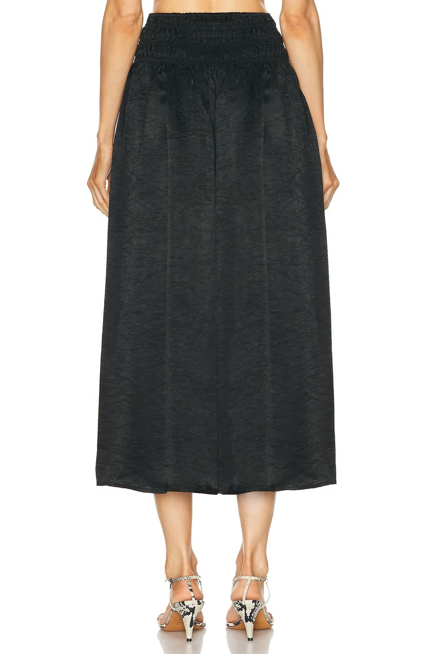 Textured Satin Smocked Skirt In Blk