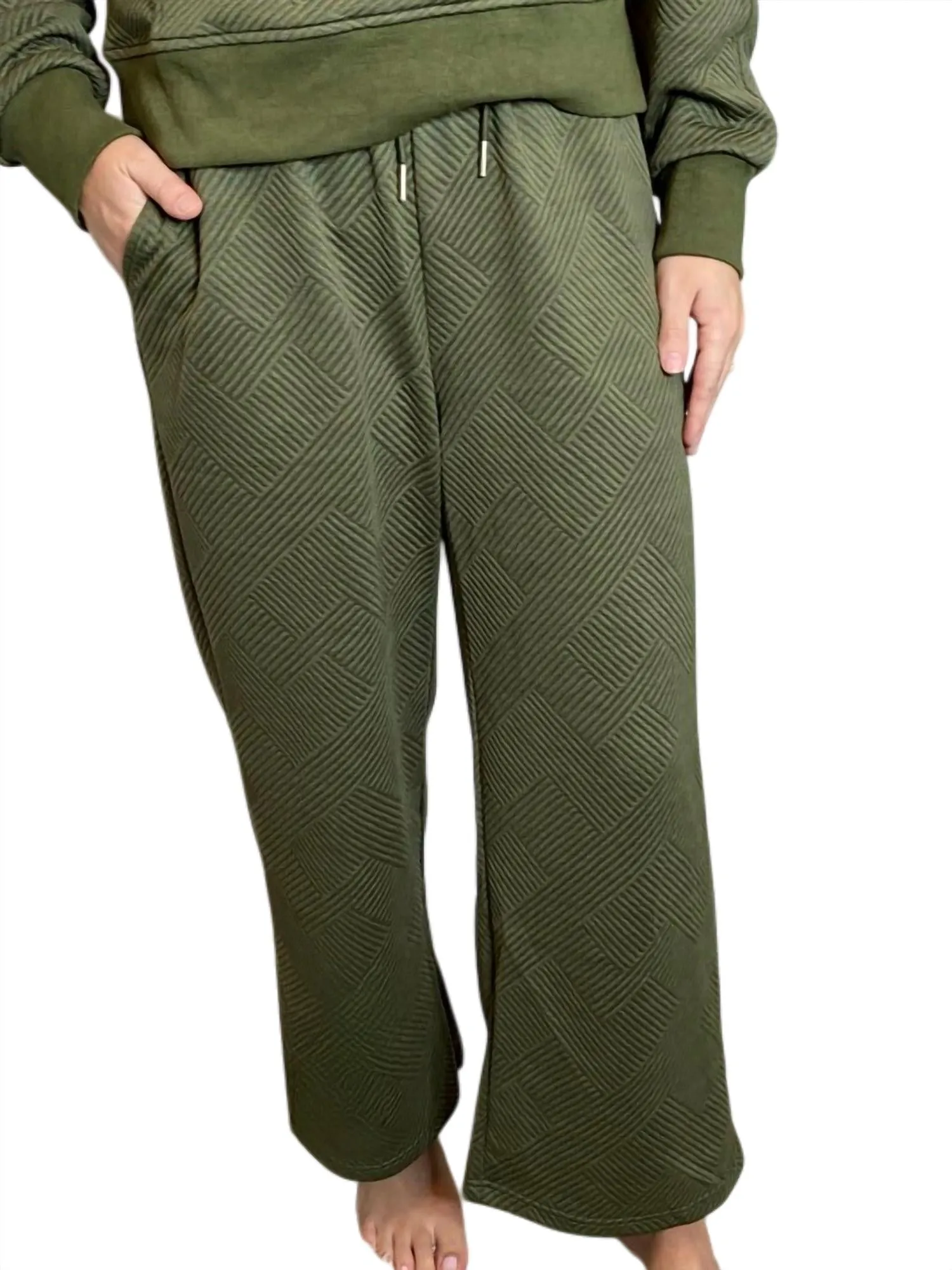 Textured Zip Jacket & Pant Set In Olive