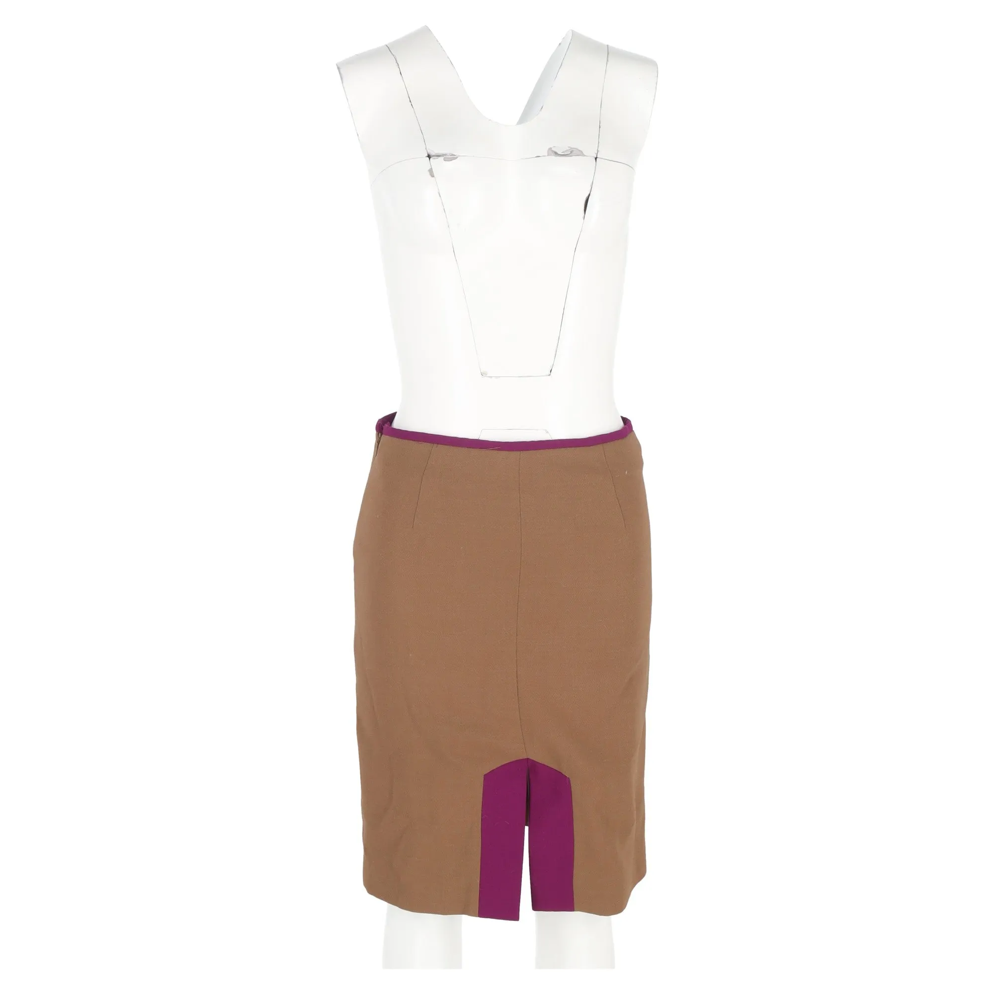 The Row Front Slit Knee-Length Pencil Skirt in Brown and Violet Wool