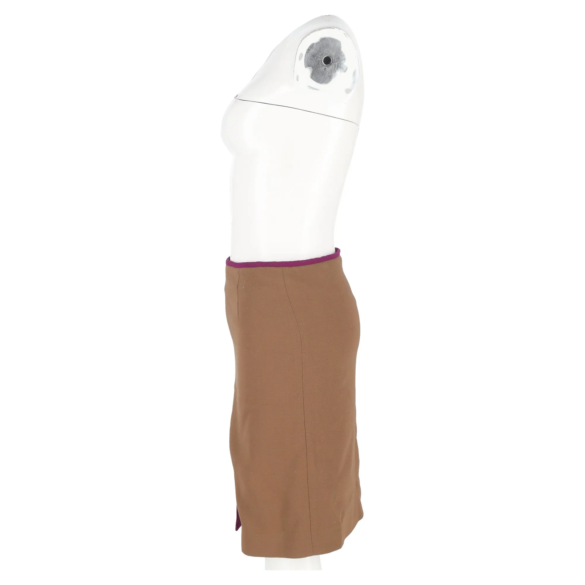 The Row Front Slit Knee-Length Pencil Skirt in Brown and Violet Wool